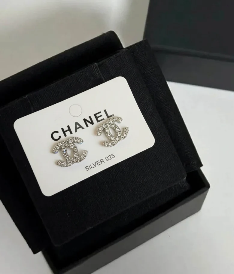 Chanel Earrings 925 Silver Women's Luxury Diamond Studs