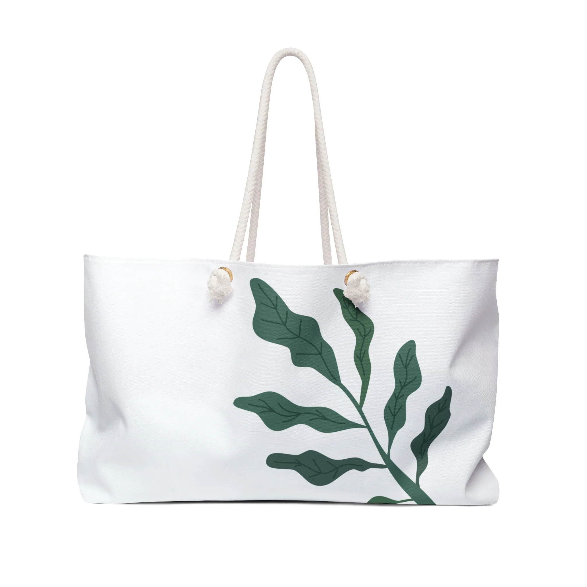 Green Leaf Weekender Bag - Oversized Travel Tote – Polyester – Rope Handles – 24" x 13"
