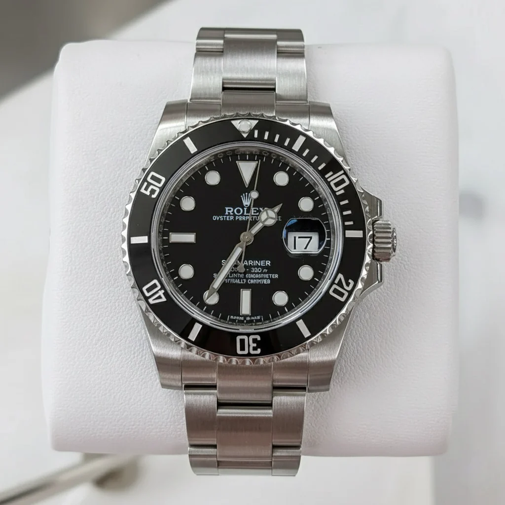 Rolex Submariner Black Luxury Men's Watch with Genuine Leather Box
