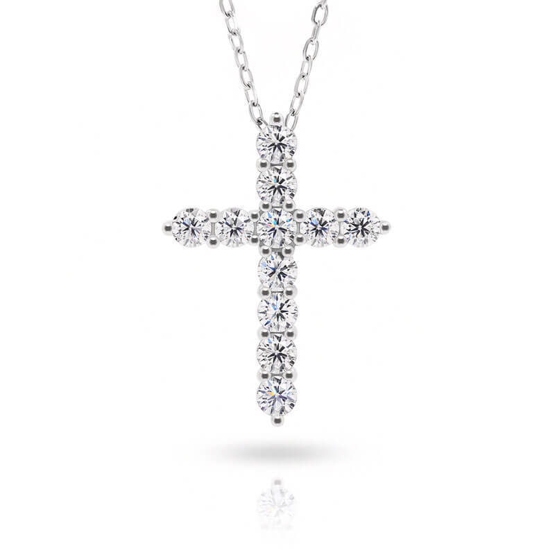 1.1ct White Gold Plated Moissanite Cross Pendant - Deluxudor