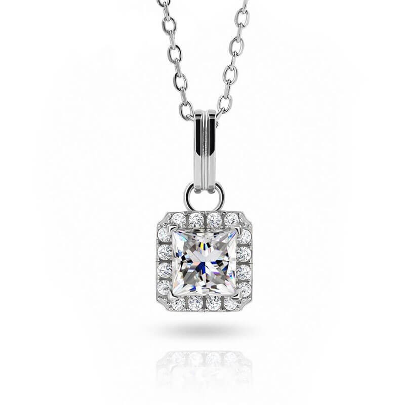 1.2ct Princess White Gold Plated Moissanite Pendant - Deluxudor