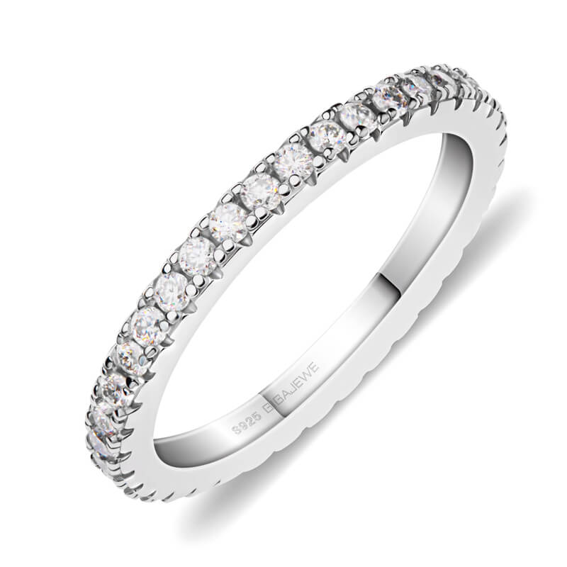 1.5mm 18K White Gold Moissanite Eternity Ring - Deluxudor