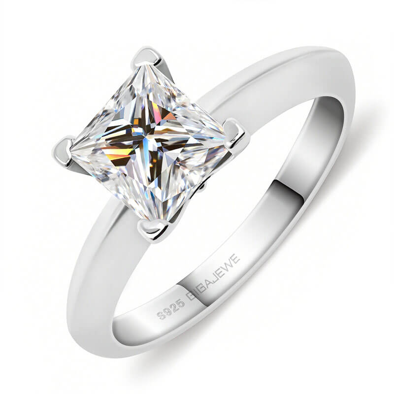18K White Gold Plated 1.2ct Princess Moissanite Ring - Deluxudor