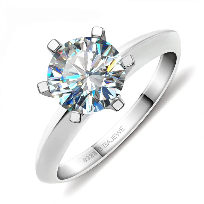 18K White Gold Plated 2.0ct Round Moissanite Engagement Ring - Deluxudor