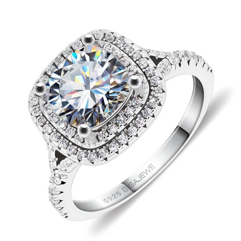 18K White Gold Plated 2.5ct Cushion Moissanite Engagement Ring - Deluxudor