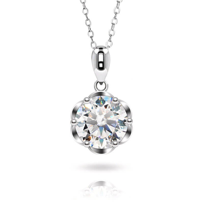 2.0ct Moissanite Flower Pendant 18K White Gold Plated - Deluxudor