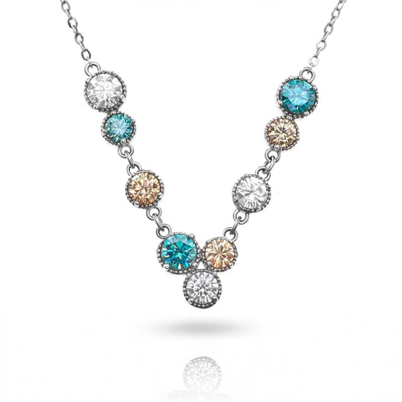 3.6ct Multi Gem Moissanite Necklace 18K White Gold Plated - Deluxudor