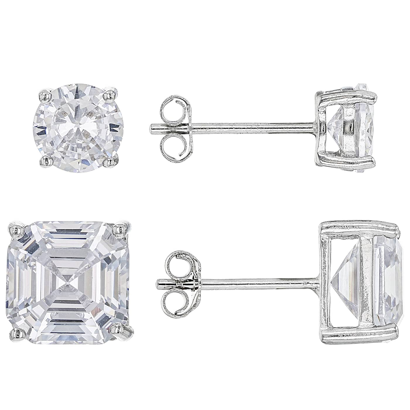 Asscher-Cut CZ Earring Set In Sterling Silver