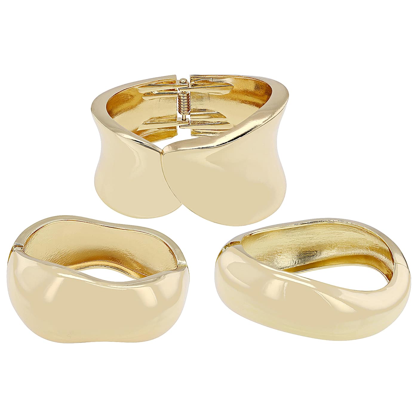 Sculptural Set of 3 Hinged Bangles In Gold-Tone